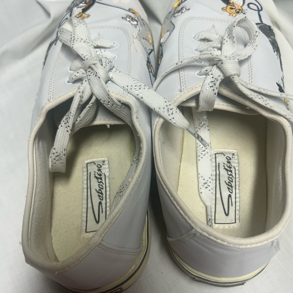 Vtg 90s Embroidered Cat Sneakers 8.5  White Vinyl Sabastino Country Garden Women - Picture 3 of 11